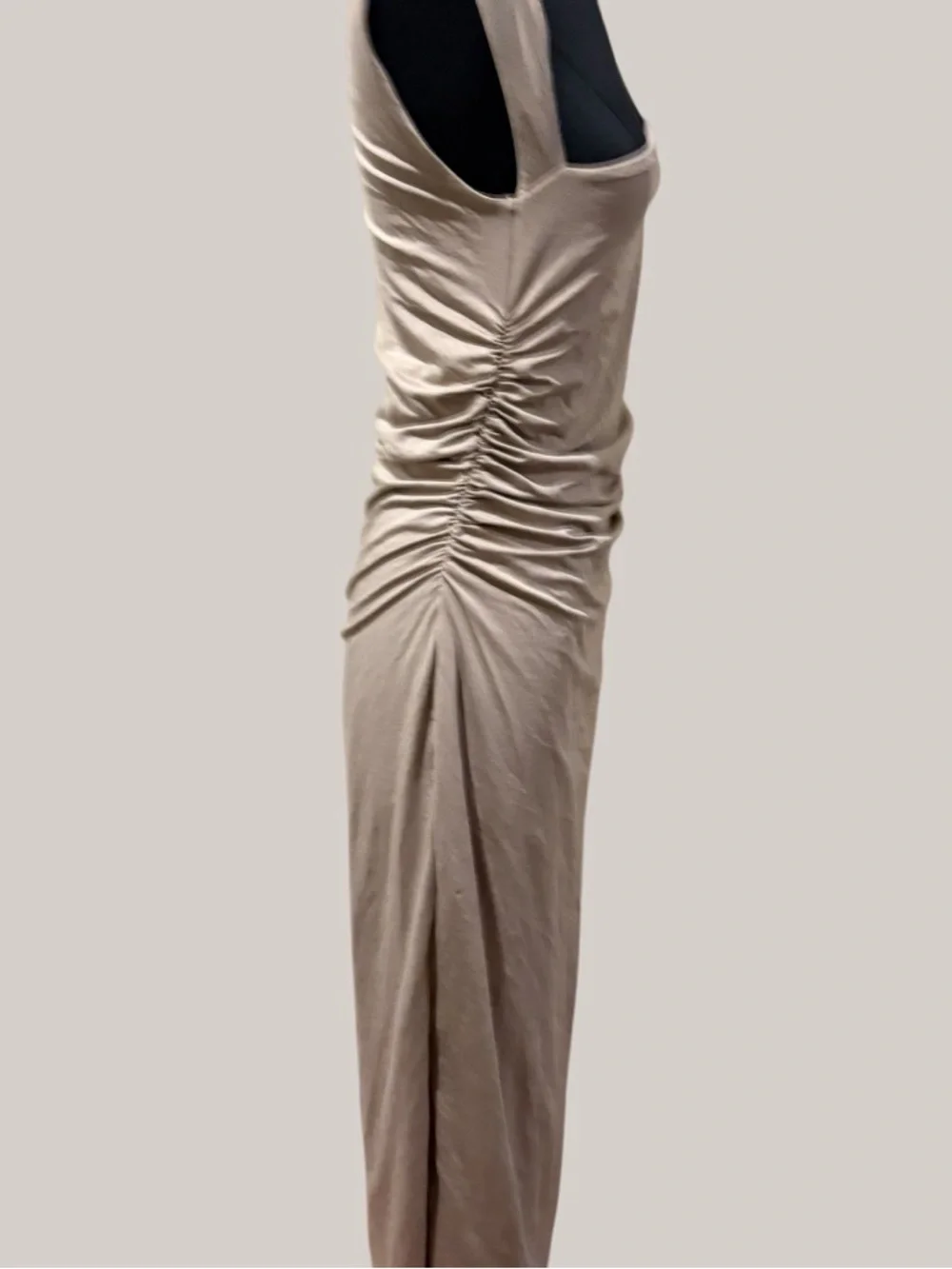 Abercrombie & Fitch Sleeveless Ruched Maxi Dress in Taupe size M